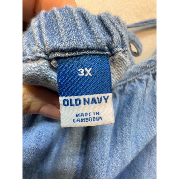 Old Navy Women Chambray Flutter Blouse Denim Sz 3X Blue Lightweight Short Sleeve - Picture 3 of 12